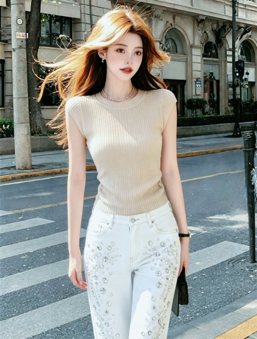 2026 시작 중 그림 여름 얇은 스타일 니트 패션 캐주얼 시리즈 13 호선 같은 단락 라운드 넥 대나무 마디 마 반팔 맨위 상세 이미지 2