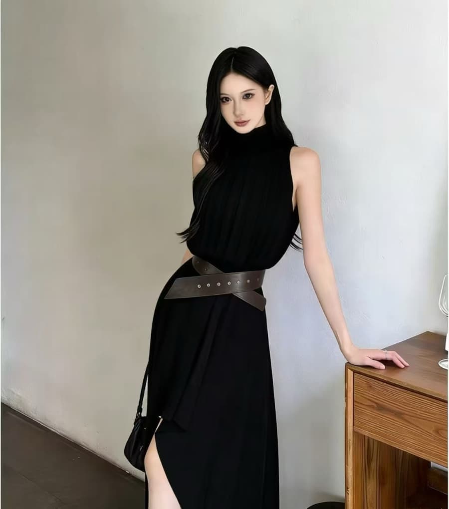 2026 새로운 고급 센스 주름 쉬폰 불규칙 롱 스커트 품격 슬림해 보이는 슈퍼 요정 프랑스식 휴가 여성 드레스 상세 이미지 4