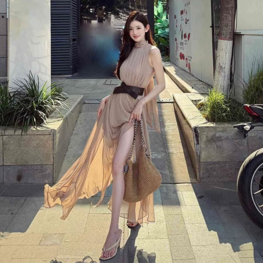 2026 새로운 고급 센스 주름 쉬폰 불규칙 롱 스커트 품격 슬림해 보이는 슈퍼 요정 프랑스식 휴가 여성 드레스 상세 이미지 26