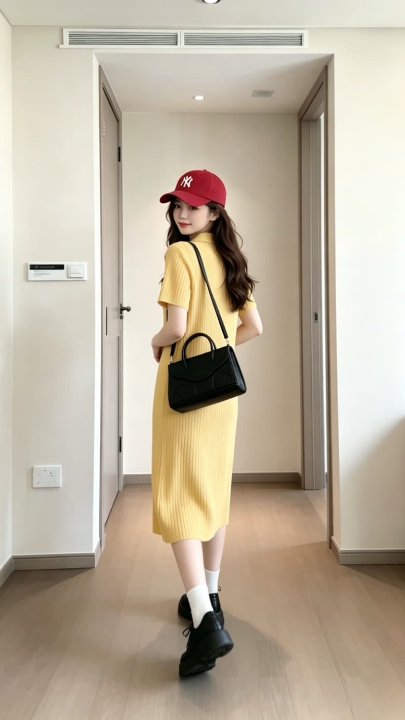 실사 드레스 여름 2026 새로운 한 부서 부드러운 바람 심황 색상 POLO 칼라 니트 원피스 여성 드레스 상세 이미지 9