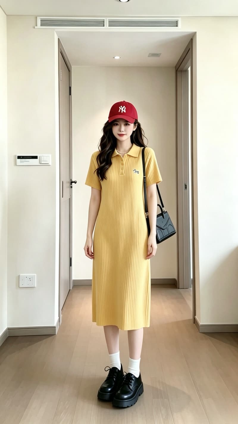 실사 드레스 여름 2026 새로운 한 부서 부드러운 바람 심황 색상 POLO 칼라 니트 원피스 여성 드레스 상세 이미지 10