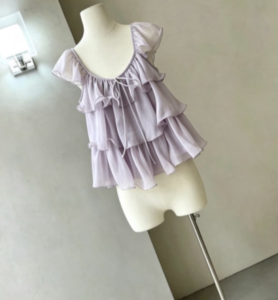 실사 ll 달콤한 스타일 보라색 프릴 Feifei 소매 작은 셔츠 루즈핏 얇은 스타일 여름 한 부서 부드러운 바람 맨위 여성 상세 이미지 4