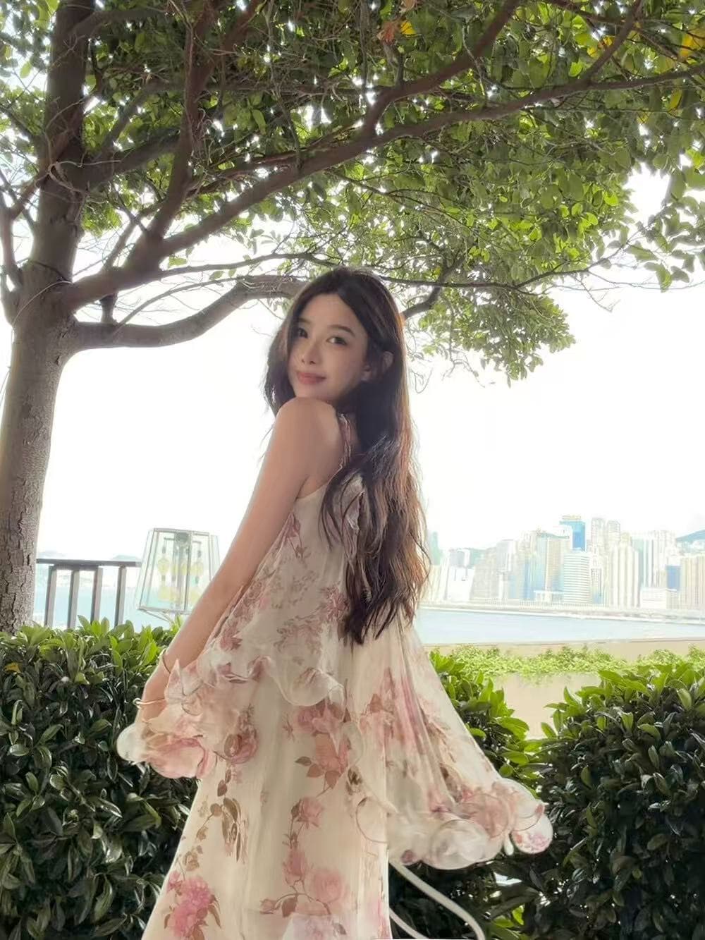 시 웨이 리앙 영국 로즈 가든 영국 fws 프린트 무거운 작업 꽃 치마 슬립 드레스 맨위 여성 이미지 2