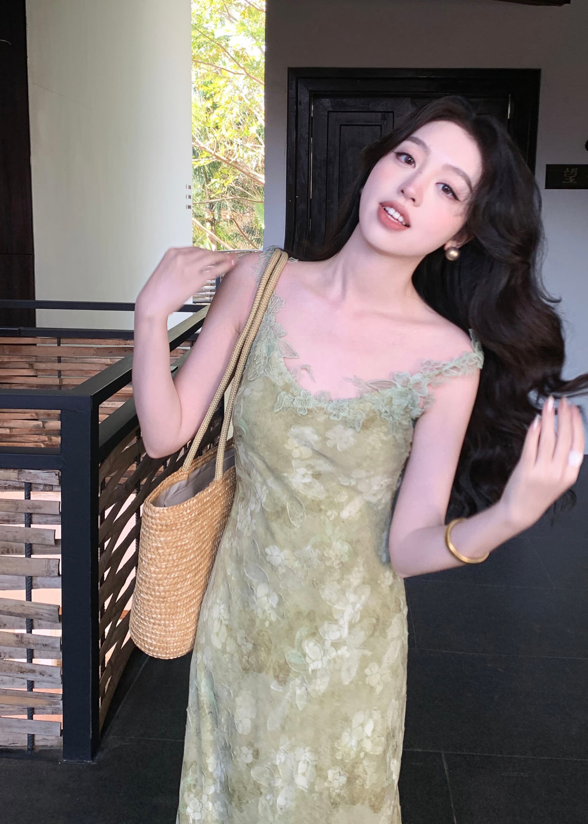파나소닉 생활 syt 직접 만든 부드러운 바람 레이스 레이스 칼라 슬립 프린트 쉬폰 하이웨이스트 한 마디 드레스 상세 이미지 4