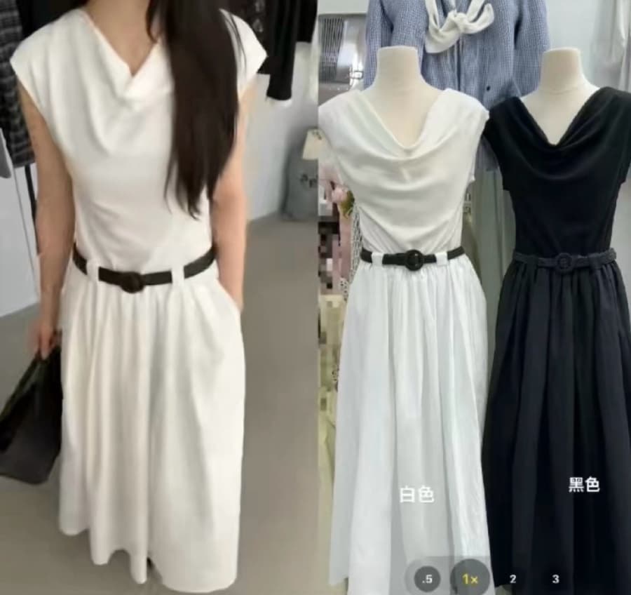 2026 재고 있음 4 가지 색상 여름 새로운 한 조정 흔들다 칼라 민소매 대 밑단 청소 부드러운 드레스 경기 벨트 여성 상세 이미지 8