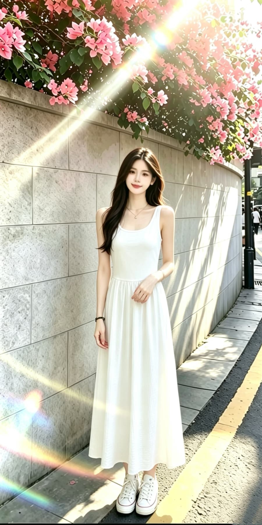 2026 품격 미니멀리즘 흑인과 백인 색상 슬립 드레스 여름 새로운 여성 패치워크 허리 수축 슬림해 보이는 한 마디 롱 스커트 상세 이미지 8