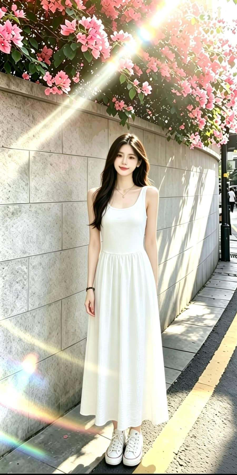 2026 품격 미니멀리즘 흑인과 백인 색상 슬립 드레스 여름 새로운 여성 패치워크 허리 수축 슬림해 보이는 한 마디 롱 스커트 상세 이미지 9