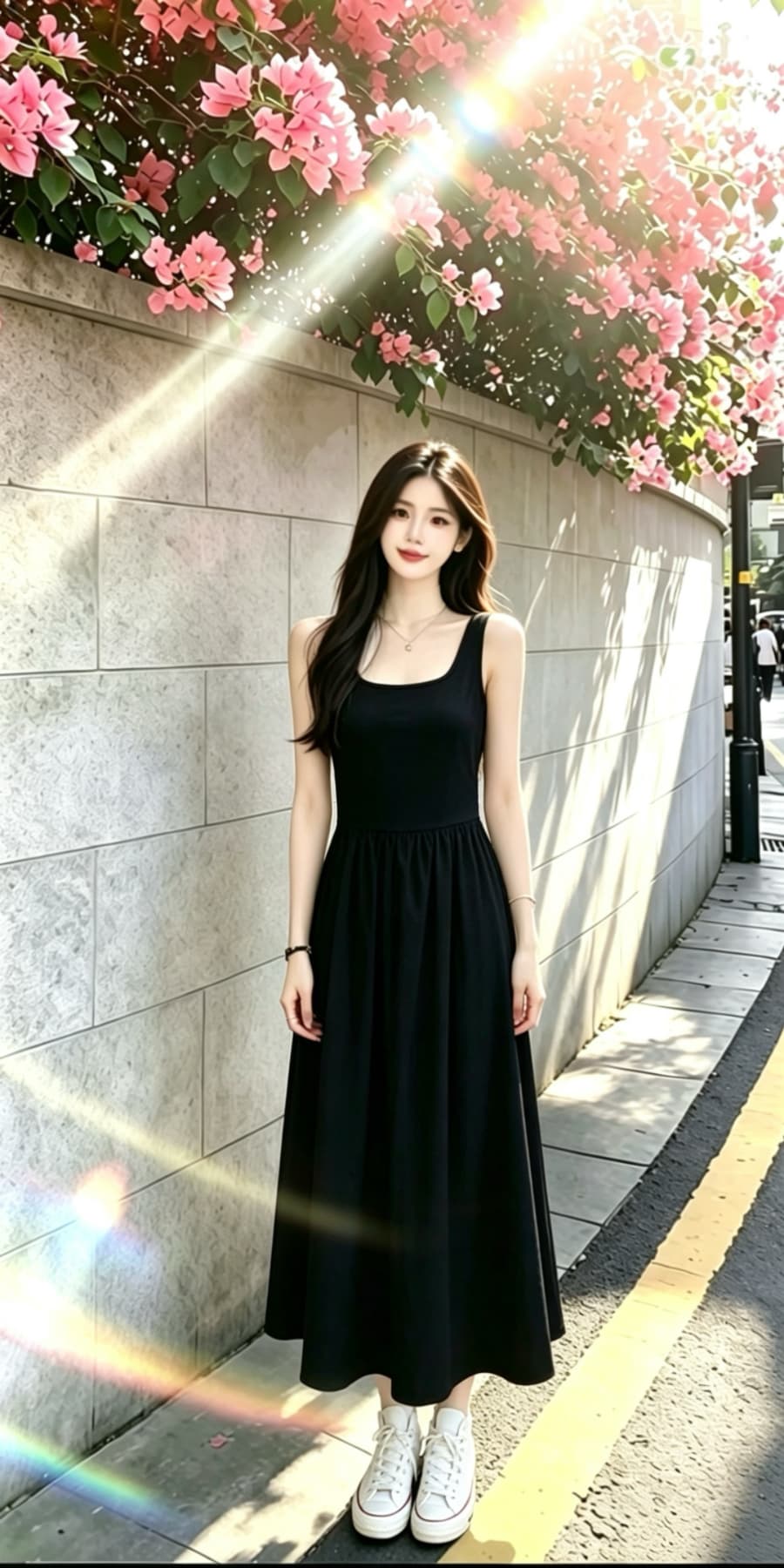 2026 품격 미니멀리즘 흑인과 백인 색상 슬립 드레스 여름 새로운 여성 패치워크 허리 수축 슬림해 보이는 한 마디 롱 스커트 상세 이미지 10