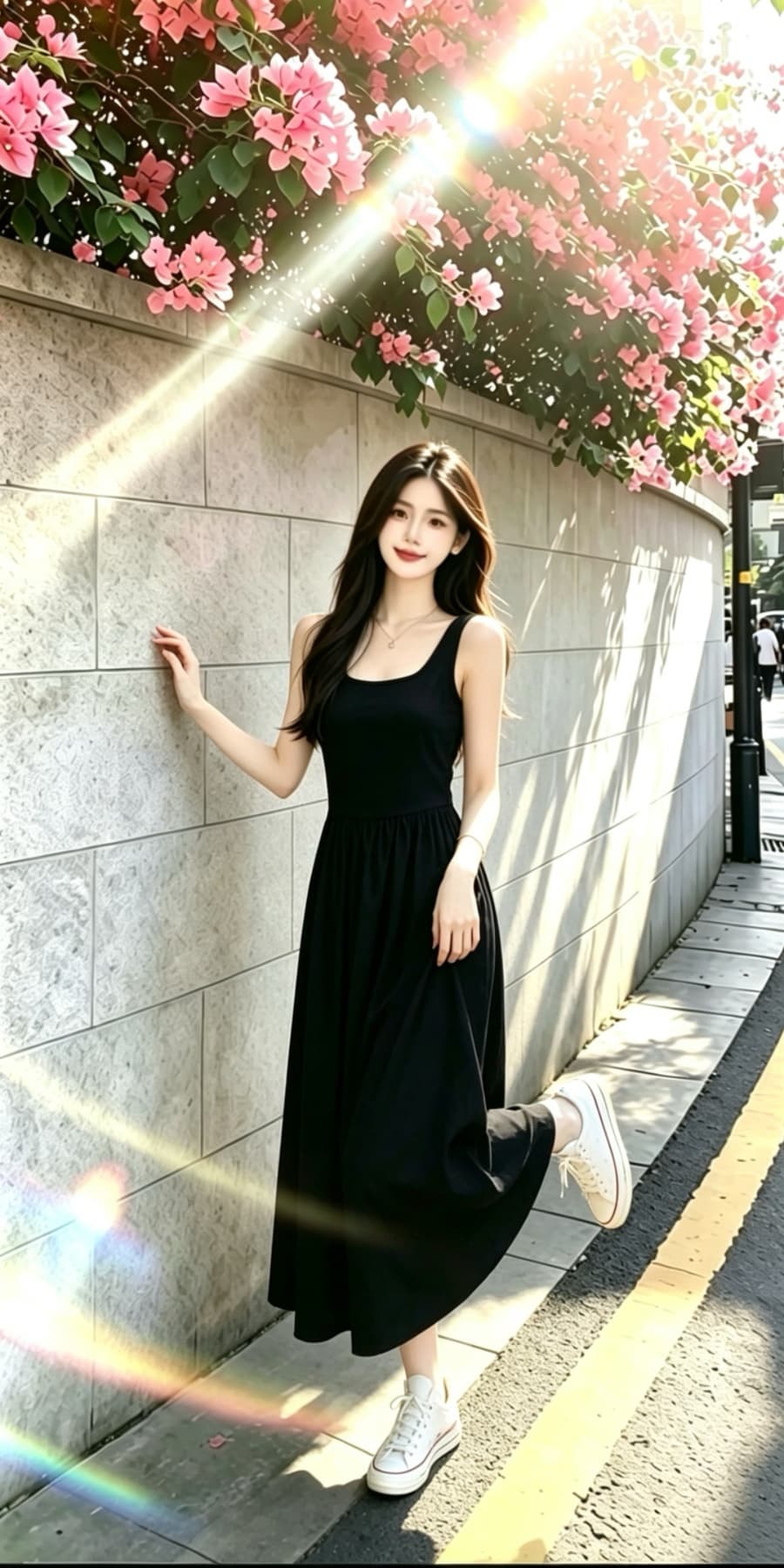 2026 품격 미니멀리즘 흑인과 백인 색상 슬립 드레스 여름 새로운 여성 패치워크 허리 수축 슬림해 보이는 한 마디 롱 스커트 상세 이미지 11