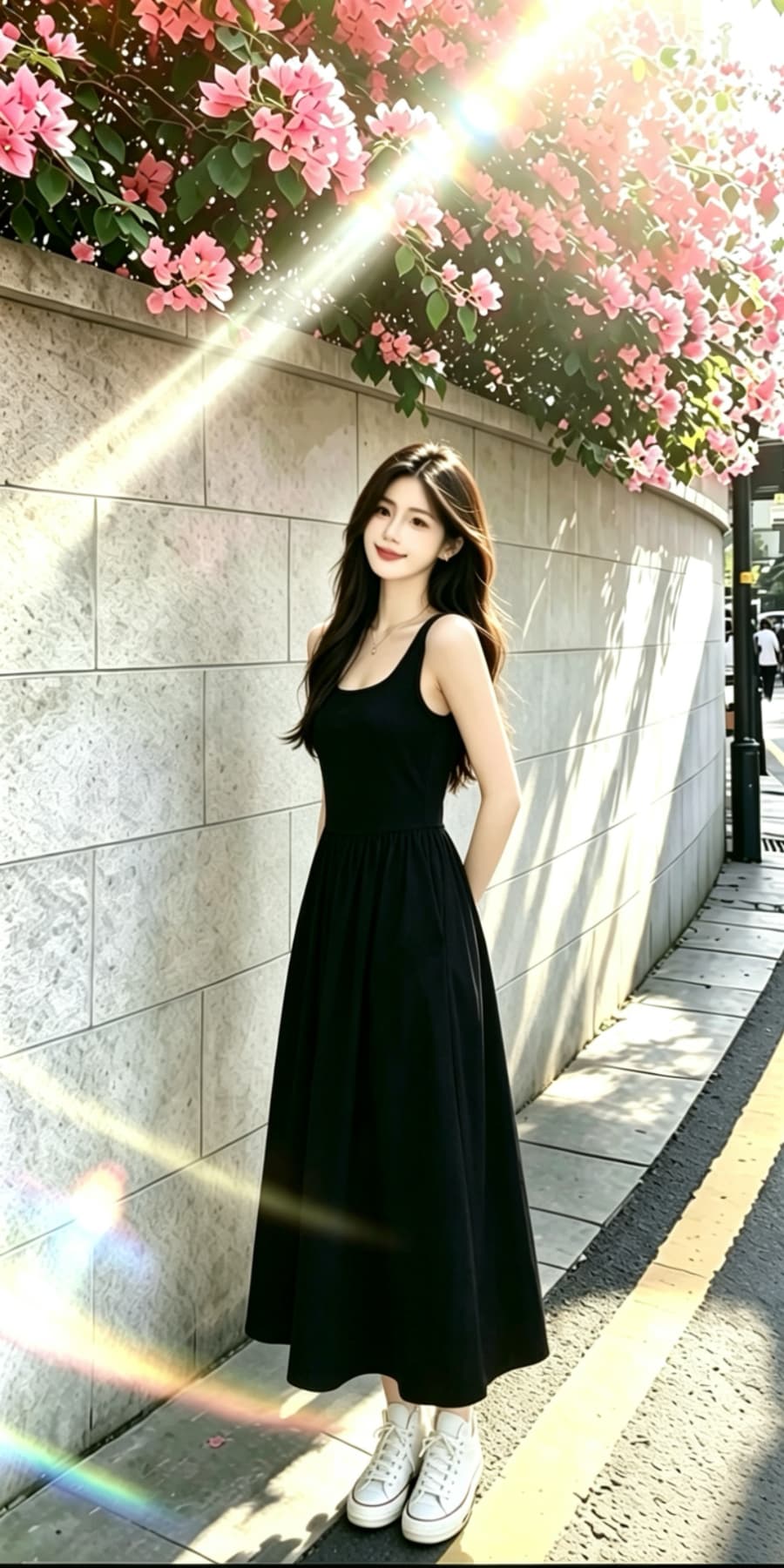 2026 품격 미니멀리즘 흑인과 백인 색상 슬립 드레스 여름 새로운 여성 패치워크 허리 수축 슬림해 보이는 한 마디 롱 스커트 상세 이미지 12