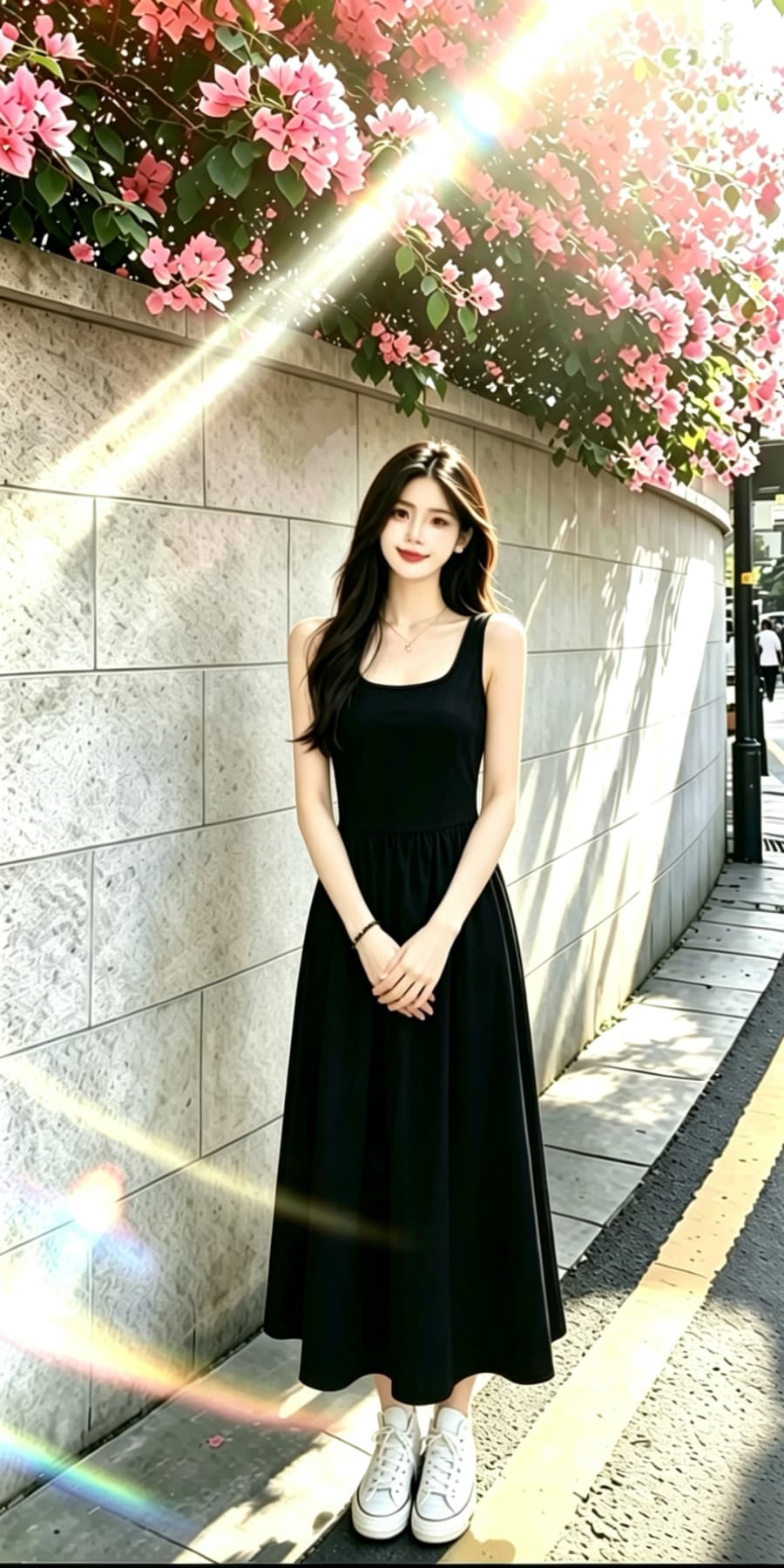 2026 품격 미니멀리즘 흑인과 백인 색상 슬립 드레스 여름 새로운 여성 패치워크 허리 수축 슬림해 보이는 한 마디 롱 스커트 상세 이미지 13