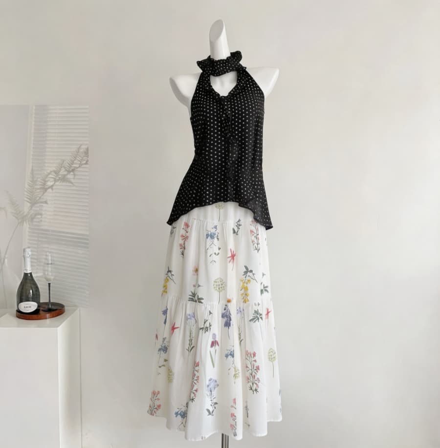 실사 도트 무늬 프릴 시폰 셔츠 여성 여름 새로운 고유 한 아름다운 경기 헤드 플라워 벨트 행침 목 슬립 맨위 상세 이미지 6