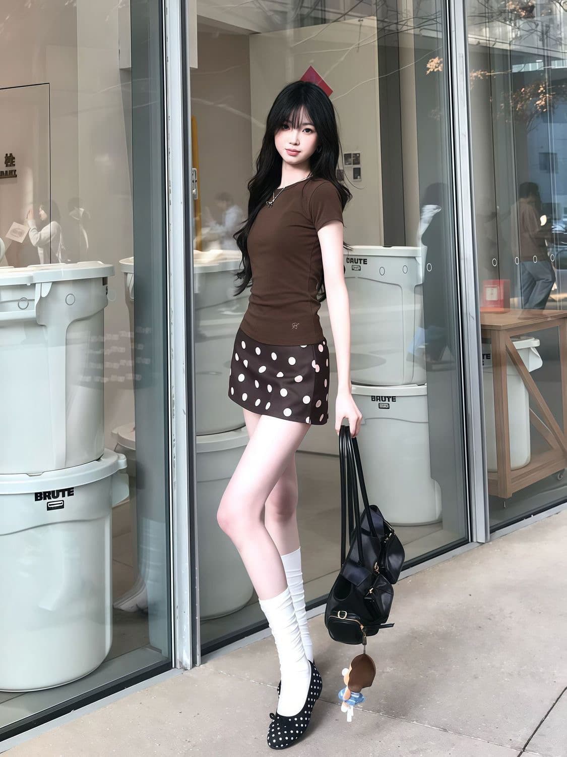 한 부서 레트로 핫걸 긍정적 인 어깨 의류 여성 여름 새로운 패션 착용 가져 가라. 하이웨이스트 도트 무늬 타이트 스커트 미니 스커트 두 조각 상세 이미지 2