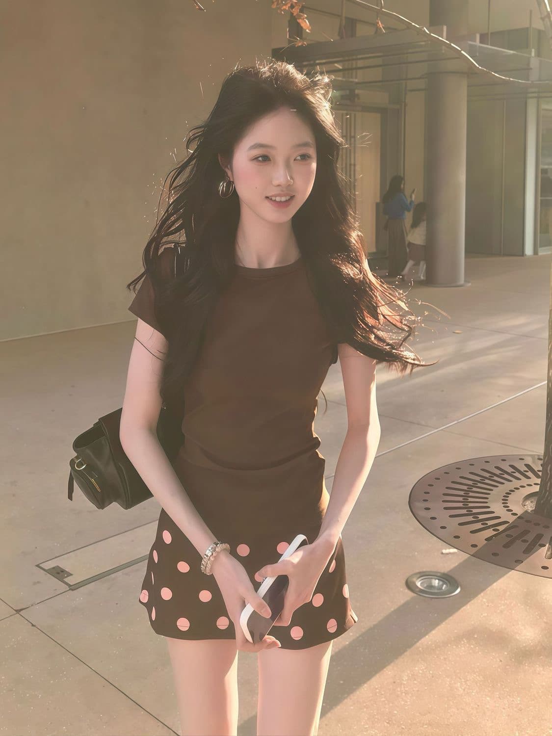 한 부서 레트로 핫걸 긍정적 인 어깨 의류 여성 여름 새로운 패션 착용 가져 가라. 하이웨이스트 도트 무늬 타이트 스커트 미니 스커트 두 조각 상세 이미지 3