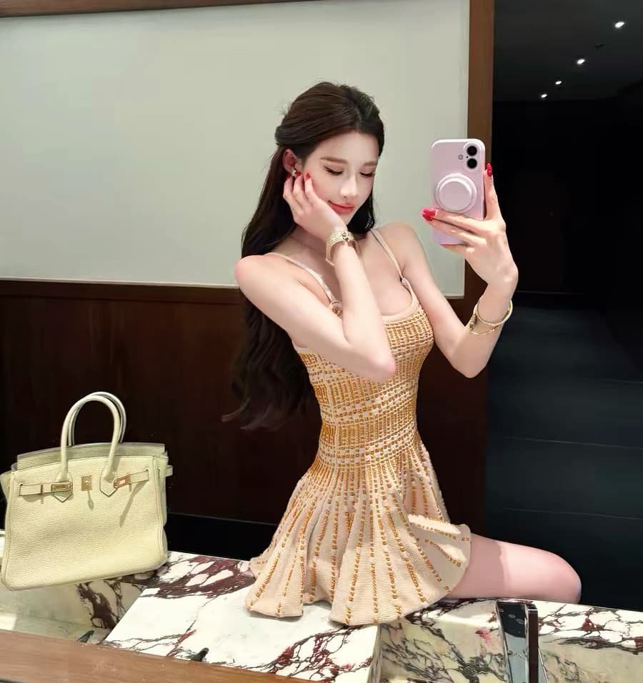 sx 좋은 안녕하세요. 샤오시엔 순수한 욕망 u 칼라 치마 슬립 튜브탑 여성 드레스 품격 허리 수축 빛 럭셔리 명문 여성 해변 드레스 이미지 2