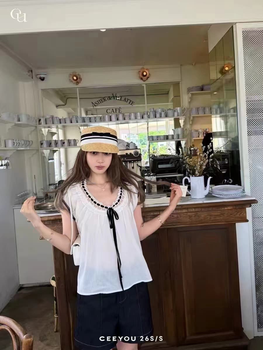 ceeyou 배색 레이스업 펌프 칼라 100 라이 경기 서울 작은 셔츠 여름 상세 이미지 3