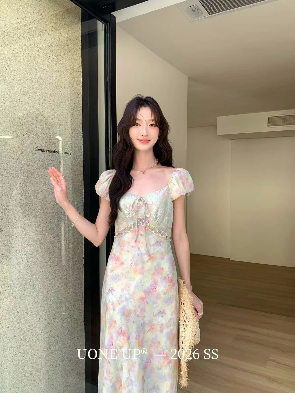 부드러운 요정 가스 오프숄더 둘 착용 여성 드레스 여름 프랑스식 낭만주의 헤일로 염색 해변가 휴가 반팔 몸매 가꾸기 롱 스커트 상세 이미지 9