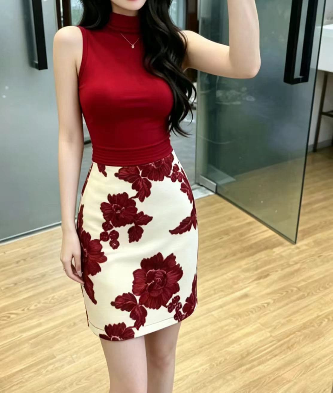 프랑스식 명문 여성 바람 파란색 자수 꽃 반신 스커트 여성 몸매 가꾸기 슬림해 보이는 하이웨이스트 미니 스커트 이미지 4