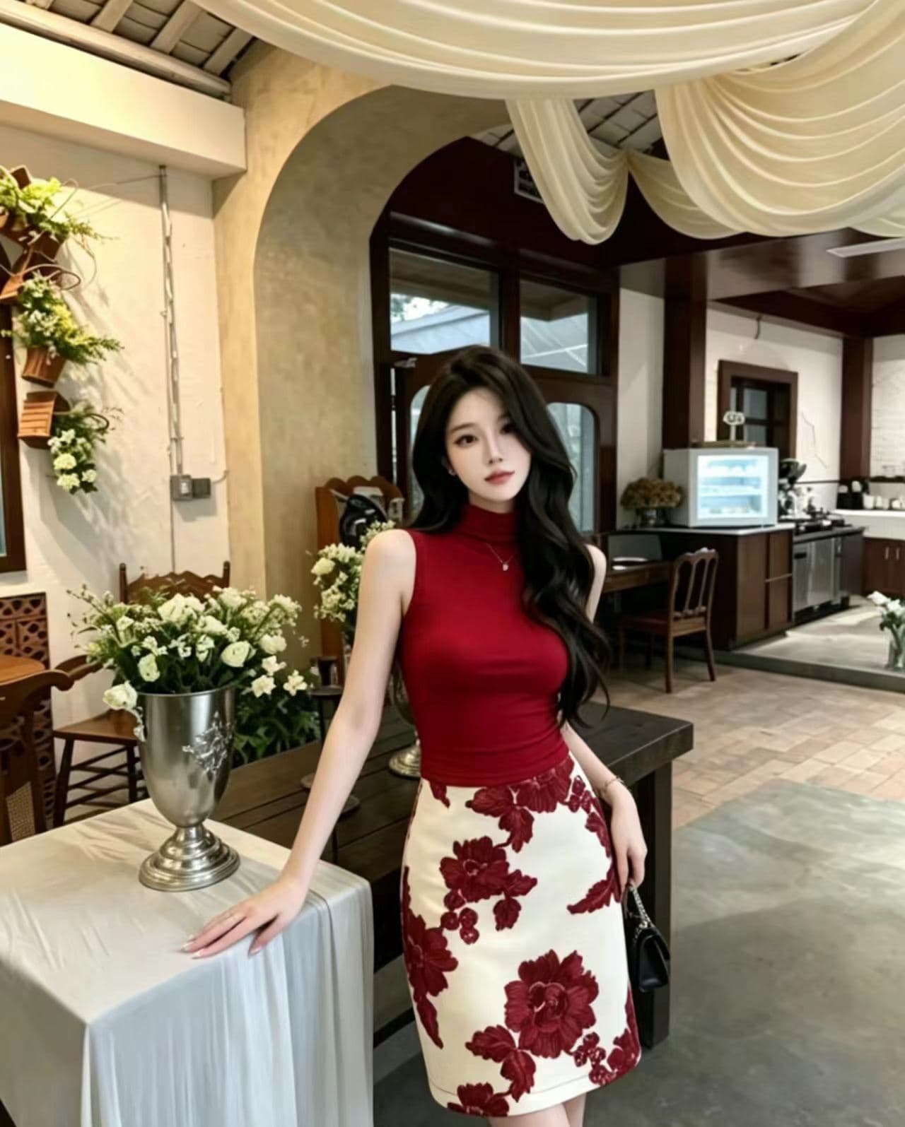 프랑스식 명문 여성 바람 파란색 자수 꽃 반신 스커트 여성 몸매 가꾸기 슬림해 보이는 하이웨이스트 미니 스커트 상세 이미지 8