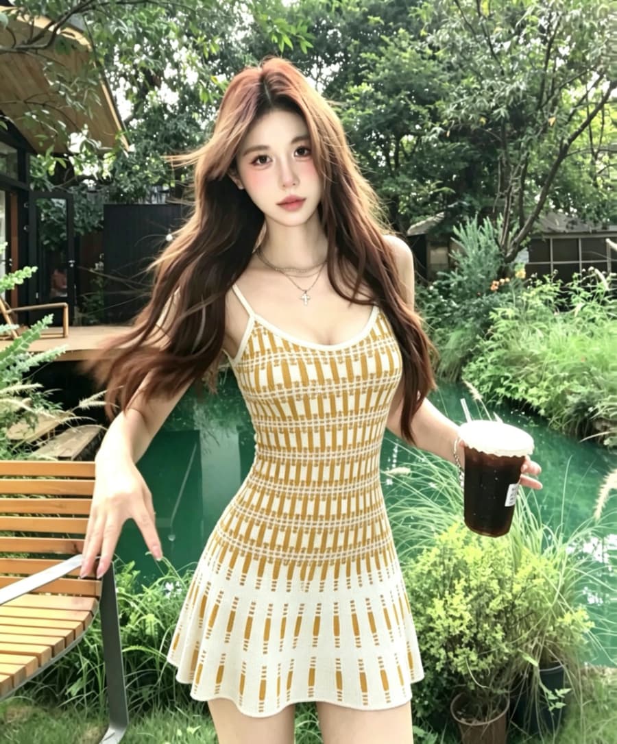 실사 먼지 덩 덩 프랑스식 슬립 여성 드레스 2026 여름 새로운 니트 A라인 스커트 품격 튜브탑 치마 상세 이미지 2