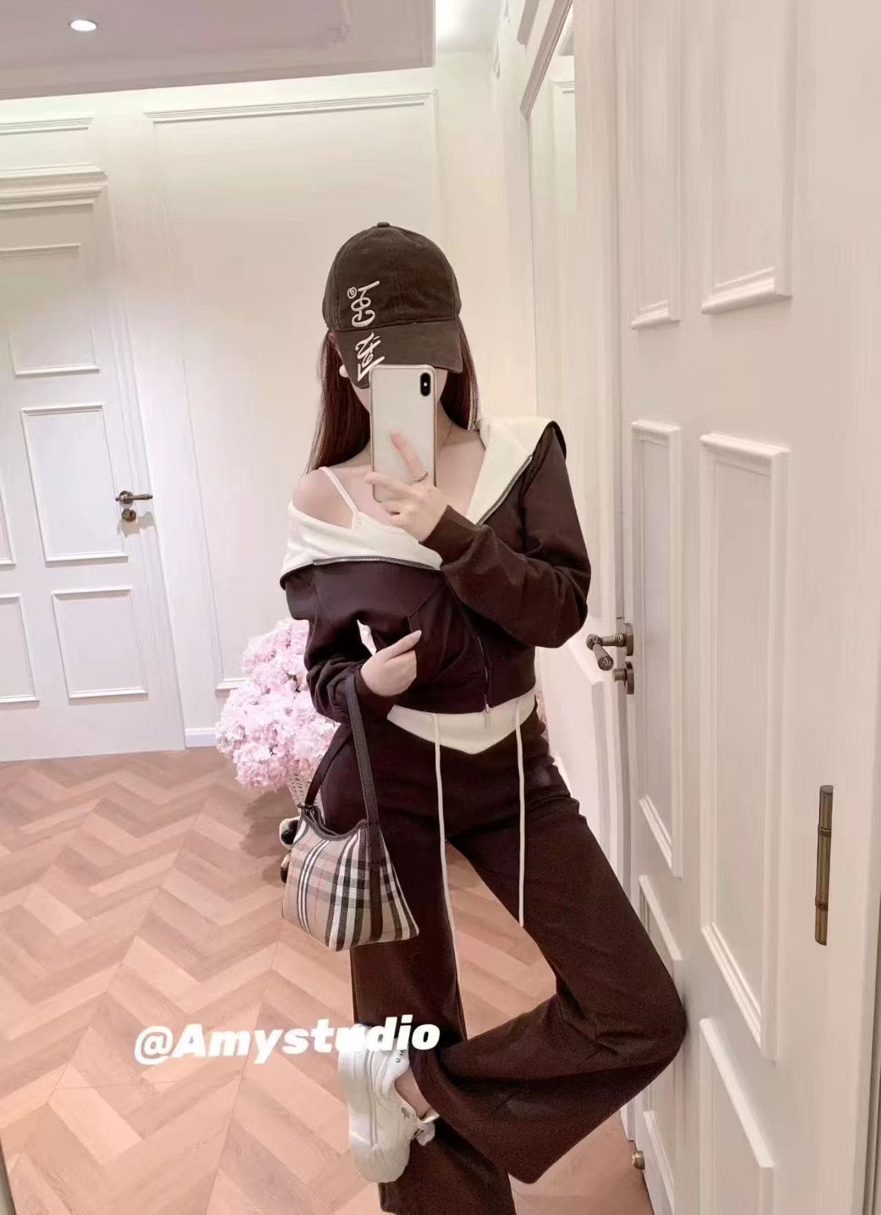 새로운 한국 스타일 패션 배색 후드 오픈 가디건 슬립 허리밴드 패치워크 색상 캐주얼 바지 3 세트 상세 이미지 8