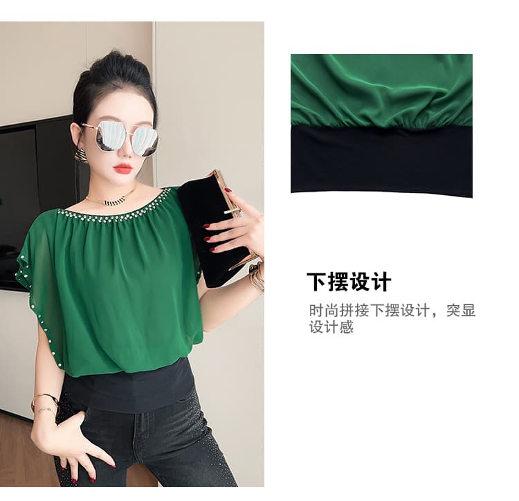 2026 여름 드레스 새로운 징 패션 배트윙 소매 라운드 넥 기본 셔츠 티셔츠 여성 트렌디 상세 이미지 6
