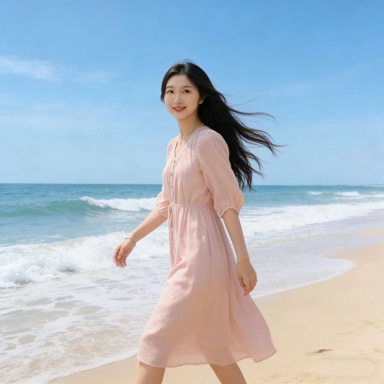 한국 스타일 품격 허리 수축 펌프 로프 셔츠 드레스 여성 의류 2026 여름 새로운 캐주얼 롱 스커트 패션 외국 가스 드레스 이미지 3