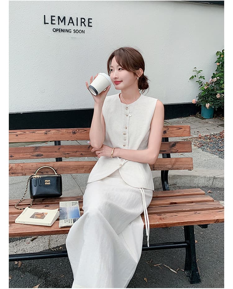 화이트 빛 요리 한 바람 품격 몸매 가꾸기 베스트 반신 치마 세트 여성 2026 여름 새로운 패션 출퇴근 투피스 세트 상세 이미지 14