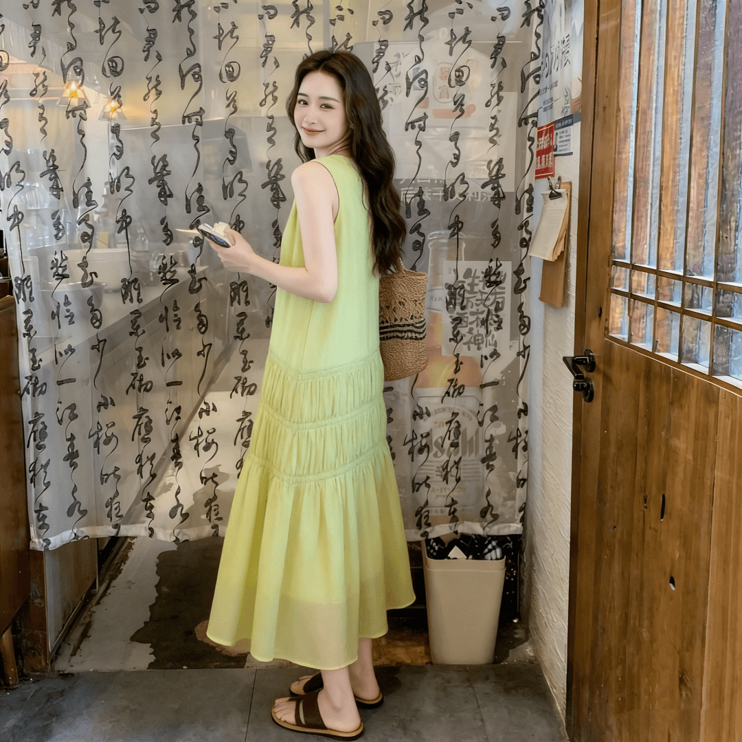 프랑스식 낭만주의 휴가 바람 핀치 Pleat 캐주얼 여성 드레스 2026 여름 새로운 품격 패션 연령 감소 조끼 스커트 상세 이미지 9