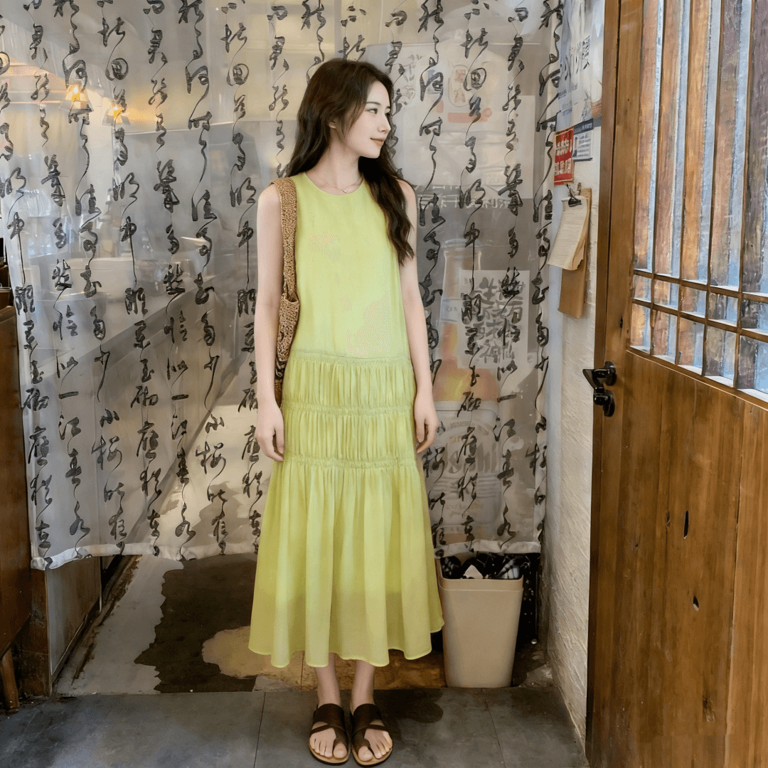 프랑스식 낭만주의 휴가 바람 핀치 Pleat 캐주얼 여성 드레스 2026 여름 새로운 품격 패션 연령 감소 조끼 스커트 상세 이미지 11