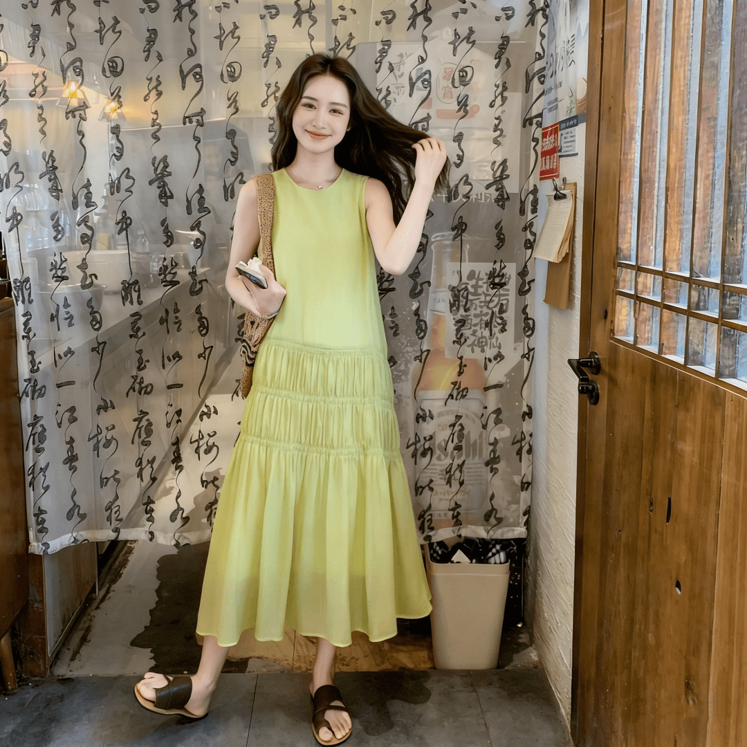 프랑스식 낭만주의 휴가 바람 핀치 Pleat 캐주얼 여성 드레스 2026 여름 새로운 품격 패션 연령 감소 조끼 스커트 상세 이미지 12
