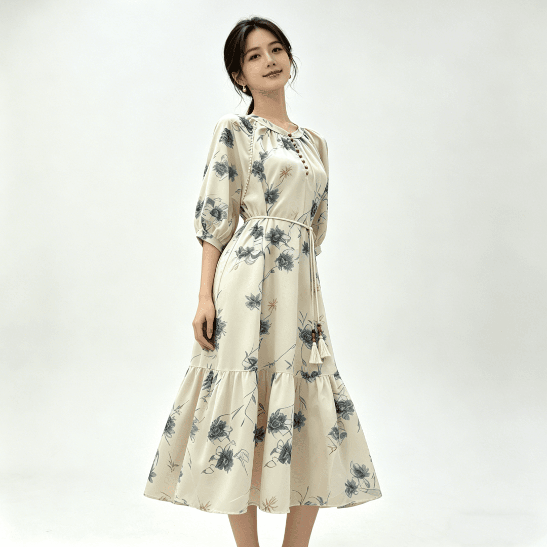 수묵화 헤일로 염색 레이스업 여성 드레스 품격 2026 여름 새로운 낭만주의 휴가 바람 고유 한 슈퍼 잘 생긴 롱 스커트 이미지 4