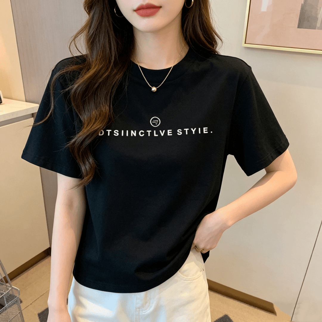 2026 새로운 긍정적 인 어깨 순면 연삭 털 반팔 티셔츠 여성 패션 다용도 연령 감소 슬림해 보이는 화이트 맨위 봄 여름 이미지 3