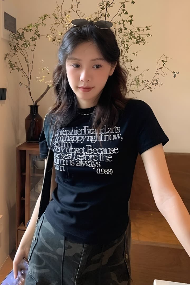 2026 여름 새로운 40 순면 220 그램 92 면 8 암모니아 Lun 긍정적 인 어깨 반팔 티셔츠 여성 프린트 이미지 6
