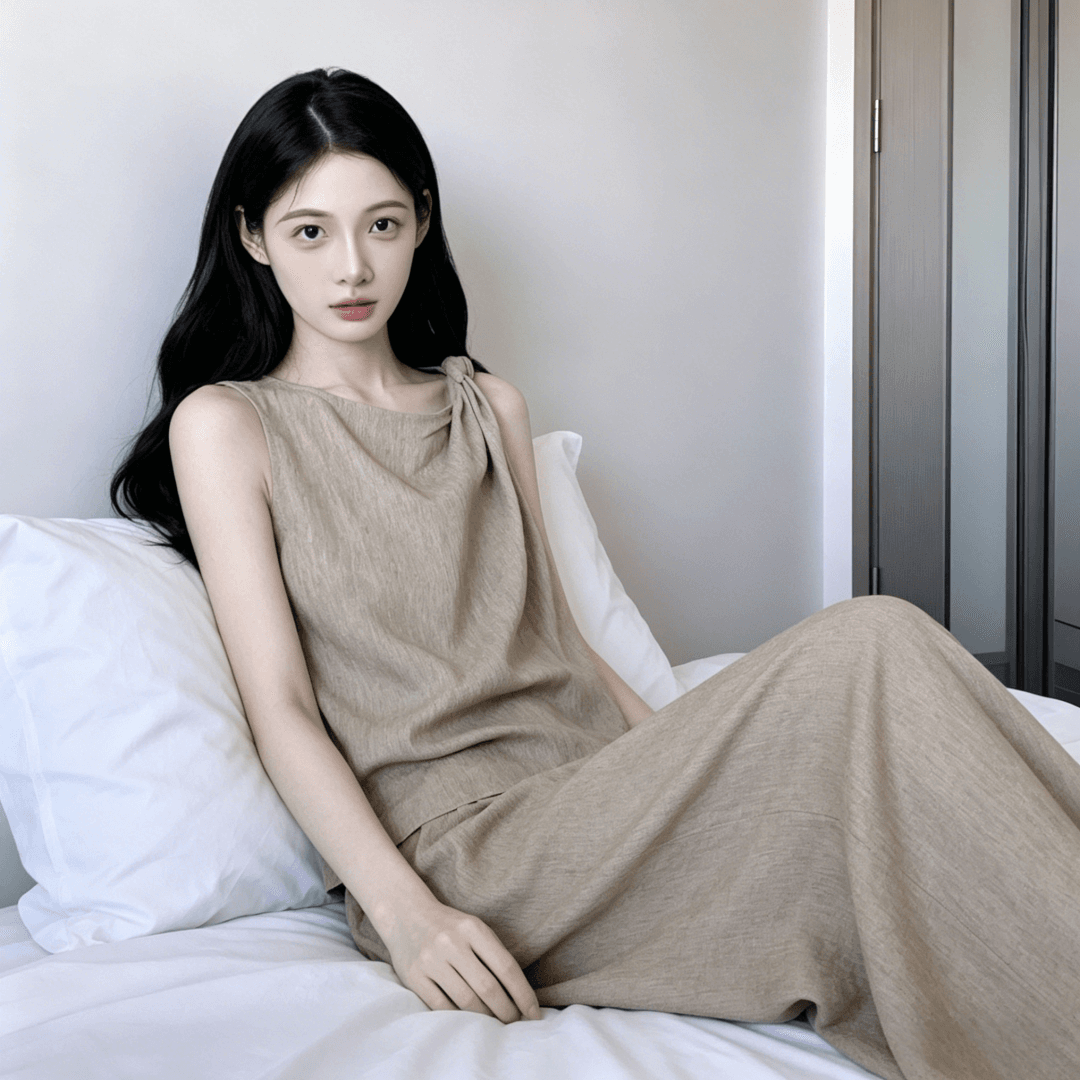 자이언트 잘 생긴 여름 전체 집합 빛 럭셔리 고급 센스 빛 요리 한 작은 대중 아니요 명중 섹션 오래된 돈 바람 아마 와이드 레그 팬츠 세트 상세 이미지 1