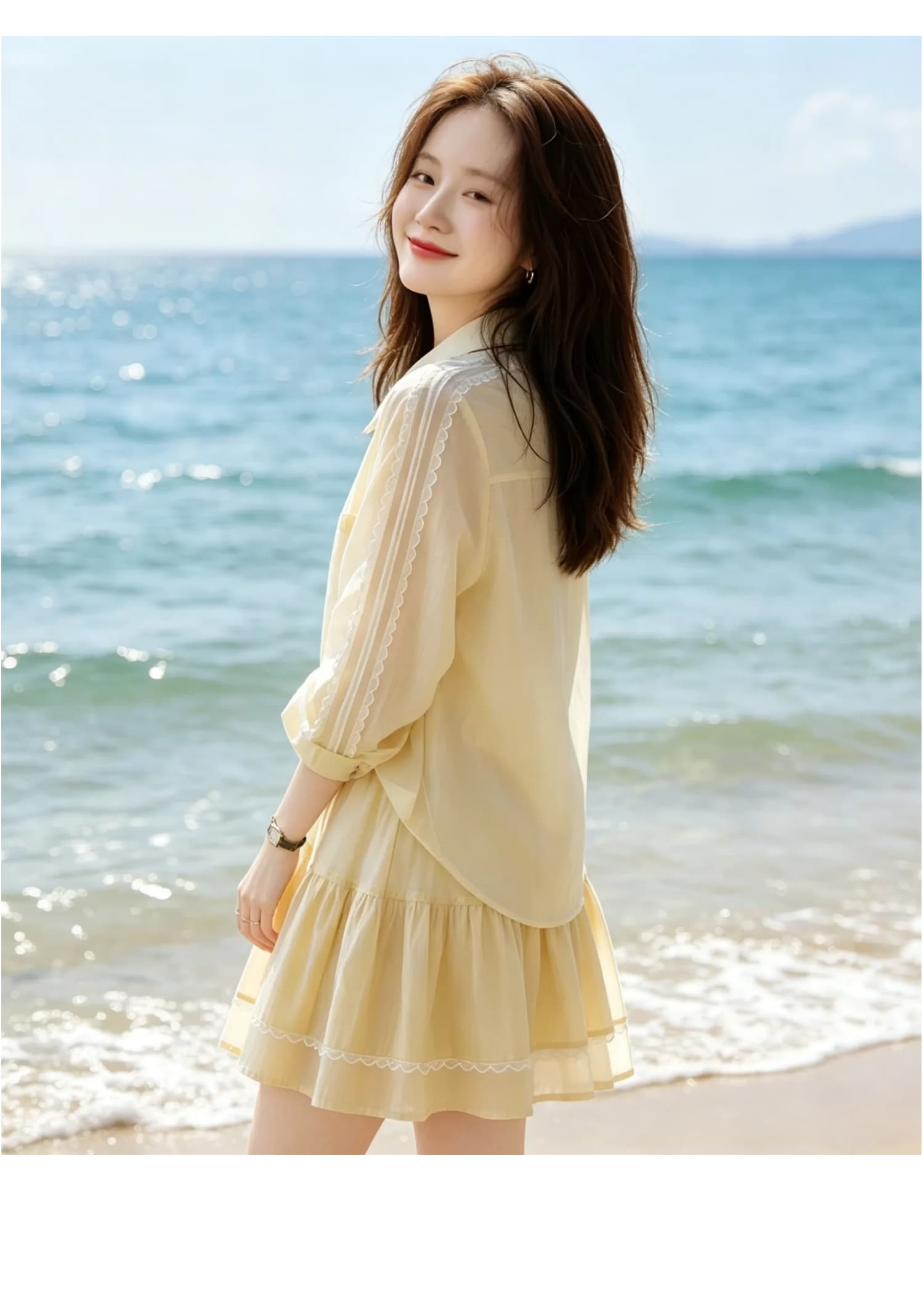 2026 년 여름 자외선 차단 캐주얼 긴팔 폴로 칼라 셔츠 루즈핏 와이드 레그 팬츠 반바지 투피스 세트 출퇴근 세트 여성 상세 이미지 9