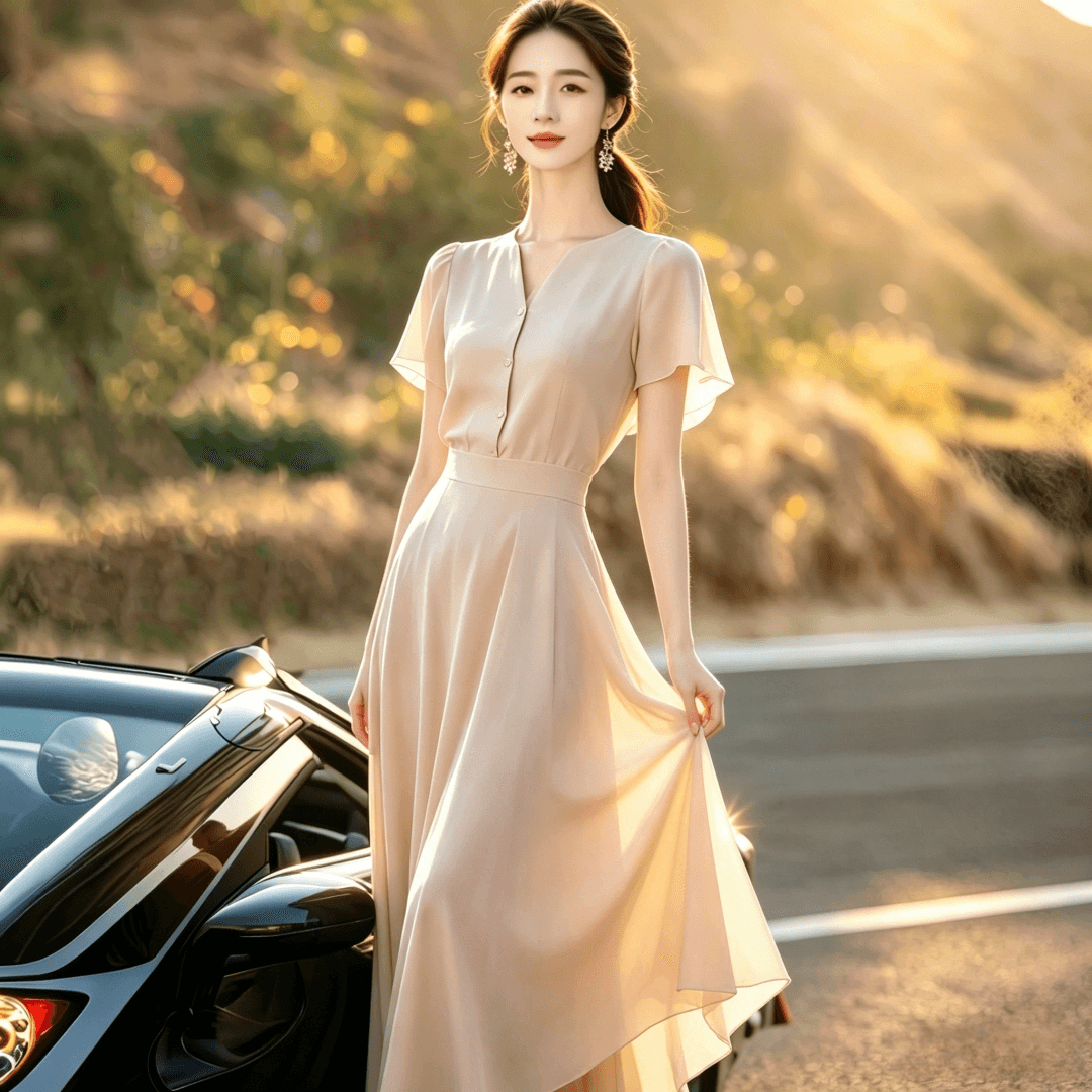 요정 가스 드레스 부드러운 바람 치마 아이들 2026 새로운 여름 빛 럭셔리 고급 센스 허리 수축 슬림해 보이는 품격 롱 스커트 이미지 3