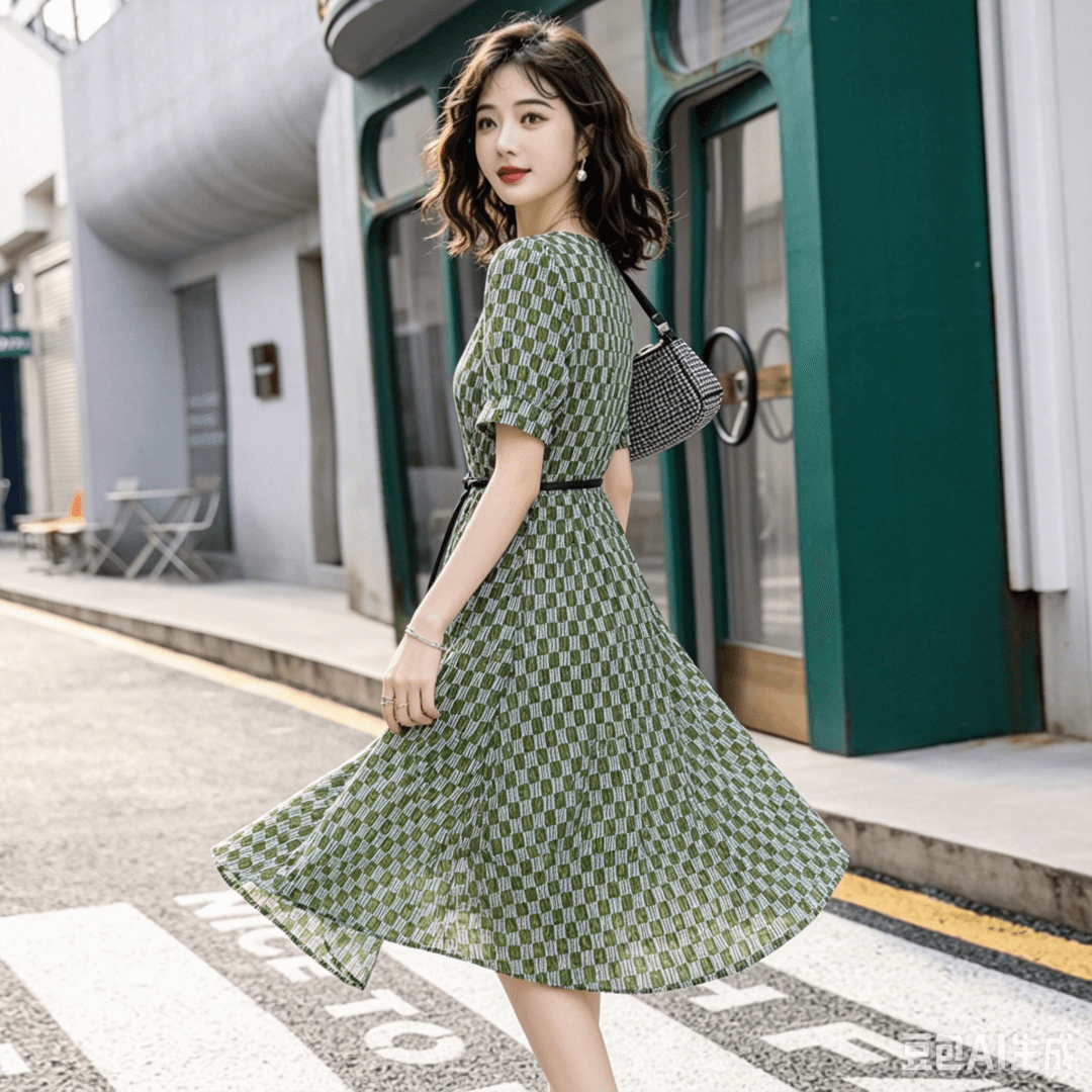체크무늬 그는 벤 바람 홍콩 느낌 레트로 chic 치마 질감 고급 센스 품격 프랑스식 전원 바람 드레스 여름 이미지 3