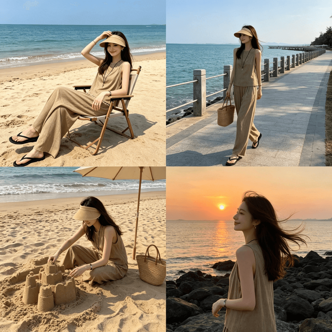아마 오래된 돈 바람 민소매 조끼 셔츠 세트 여성 2026 여름 새로운 느슨함 센스 맨위 치마바지 투피스 세트 이미지 4