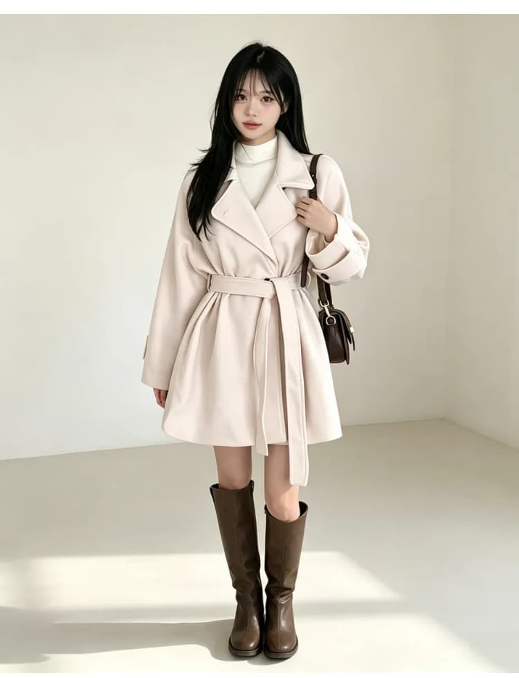 2026 레트로 스타일 싱글 줄 버튼 단색 모직 외투 여성 겨울 새로운 스트랩 중간 길이 모직 맨위 상세 이미지 11