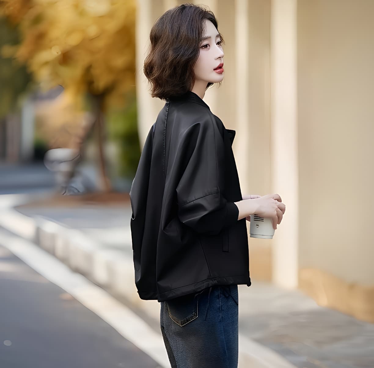 아름다움 라드. 가죽 재킷 여성 코트 이른 가을 미니멀리즘 새로운 쇼트 스타일 루즈핏 캐주얼 레트로 PU 가죽 오토바이 재킷 맨위 이미지 5
