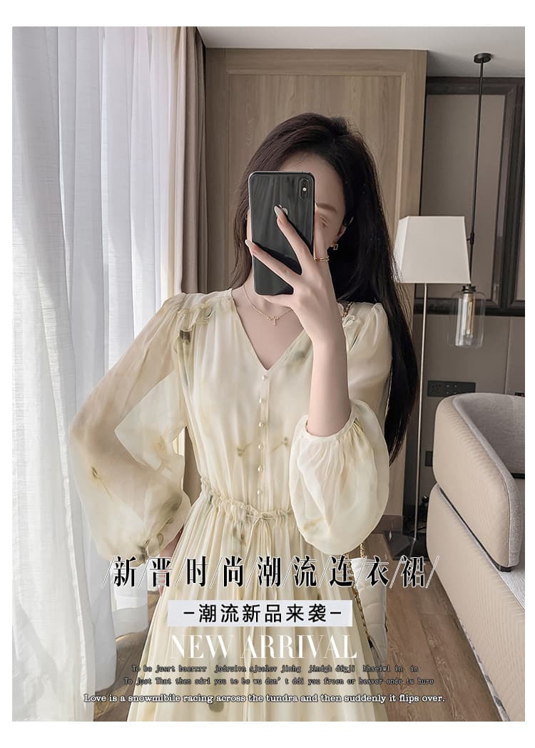 부드러운 바람 쉬폰 꽃무늬 드레스 아이들 이른 가을 2026 새로운 차 휴식 치마 긴팔 품격 몸매 가꾸기 A라인 스커트 상세 이미지 21