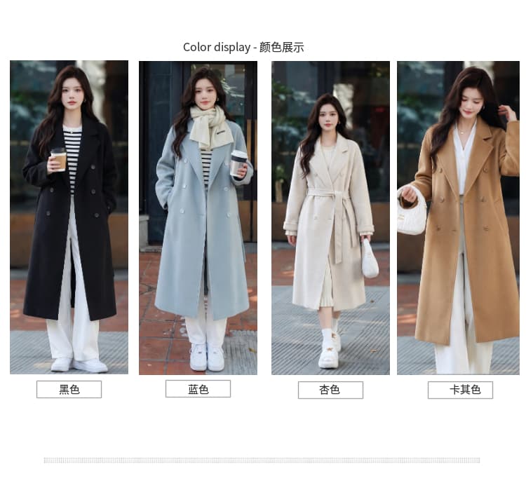 파란색 한 부서 출퇴근 외투 2026 년 가을 겨울 새로운 한국 스타일 루즈핏 중간 길이 레이스업 모직 여성 코트 상세 이미지 5