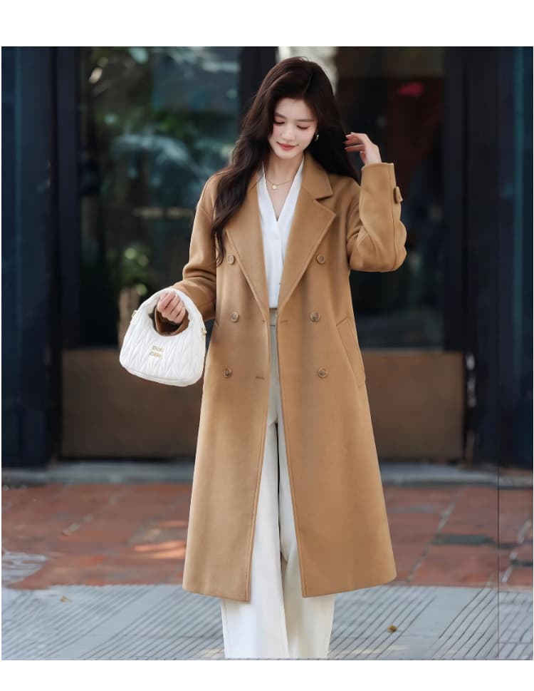 파란색 한 부서 출퇴근 외투 2026 년 가을 겨울 새로운 한국 스타일 루즈핏 중간 길이 레이스업 모직 여성 코트 상세 이미지 9