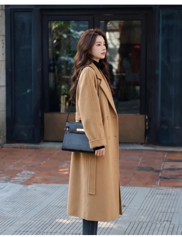파란색 한 부서 출퇴근 외투 2026 년 가을 겨울 새로운 한국 스타일 루즈핏 중간 길이 레이스업 모직 여성 코트 상세 이미지 11
