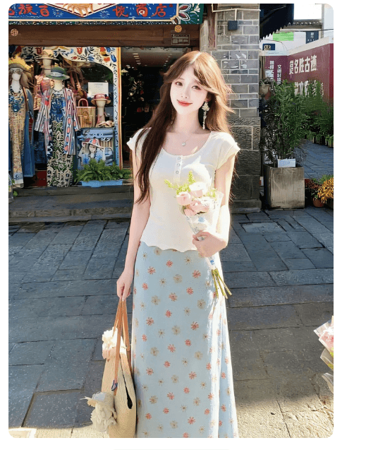 Feifei 소매 맨위 꽃무늬 반신 스커트 여성 2026 년 봄 여름 새로운 슈퍼 잘 생긴 ~ 중 한 마디 인어 꼬리 디자인 롱 스커트 이미지 4