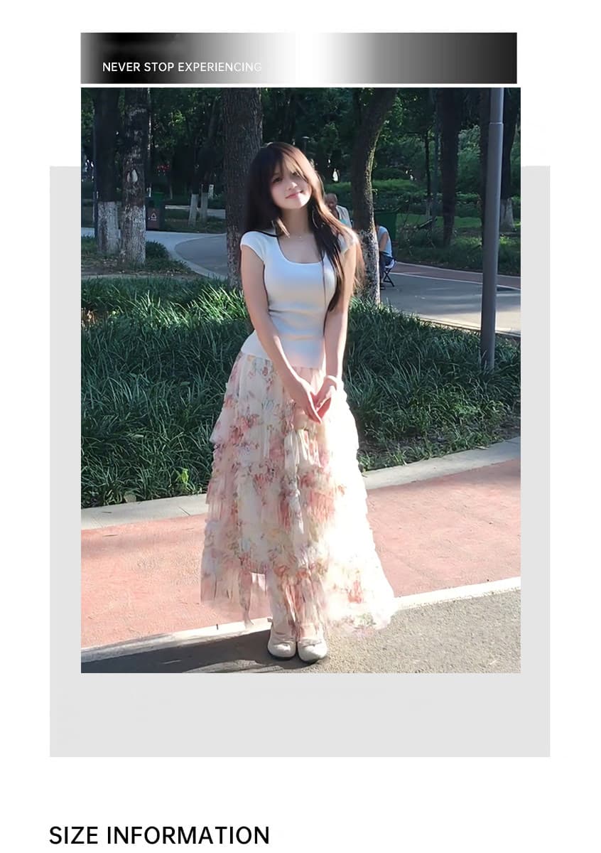 초여름 달콤함 착용 가져 가라. 전체 집합 자이언트 잘 생긴 미니멀리즘 몸매 가꾸기 맨위 망사 꽃무늬 케이크 반신 스커트 투피스 세트 상세 이미지 5