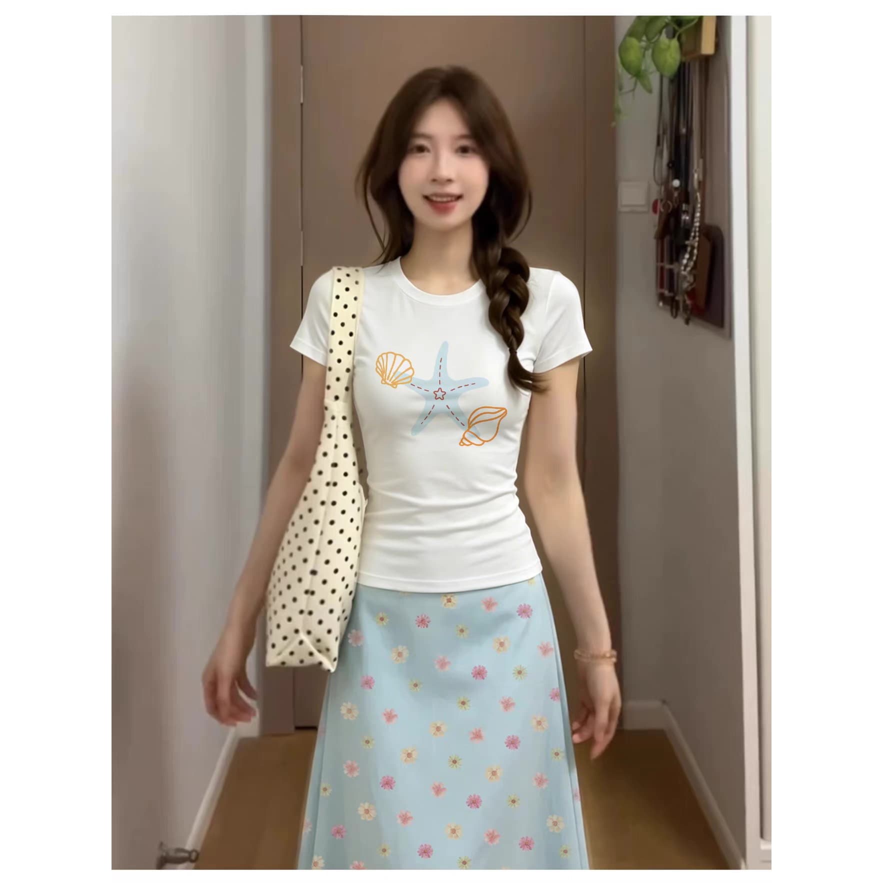 녹색 꽃무늬 반신 롱 코트 치마 아이들 여름 착용 가져 가라. 여름 고유 한 아름다운 도파민 아름다운 작은 세트 드레스 이미지 5