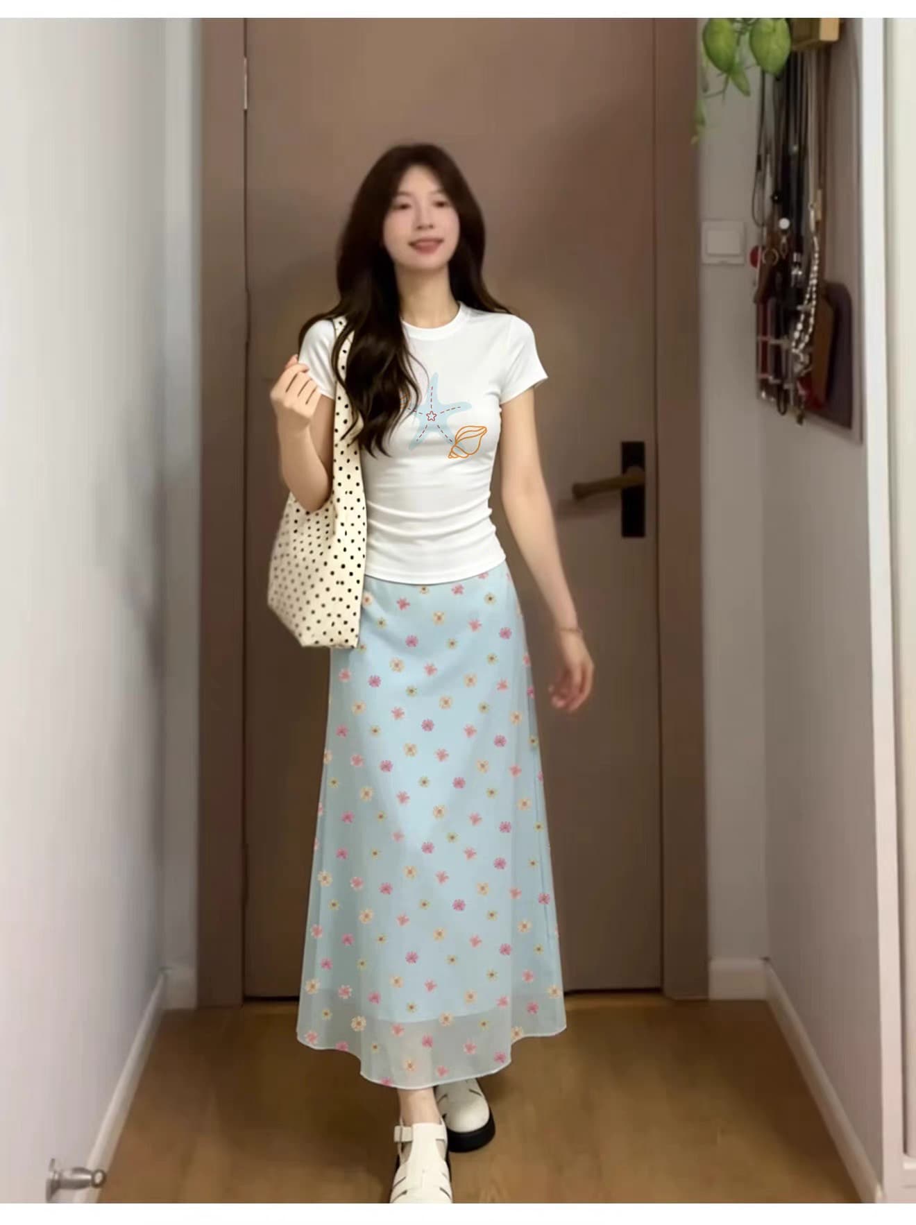 녹색 꽃무늬 반신 롱 코트 치마 아이들 여름 착용 가져 가라. 여름 고유 한 아름다운 도파민 아름다운 작은 세트 드레스 상세 이미지 3