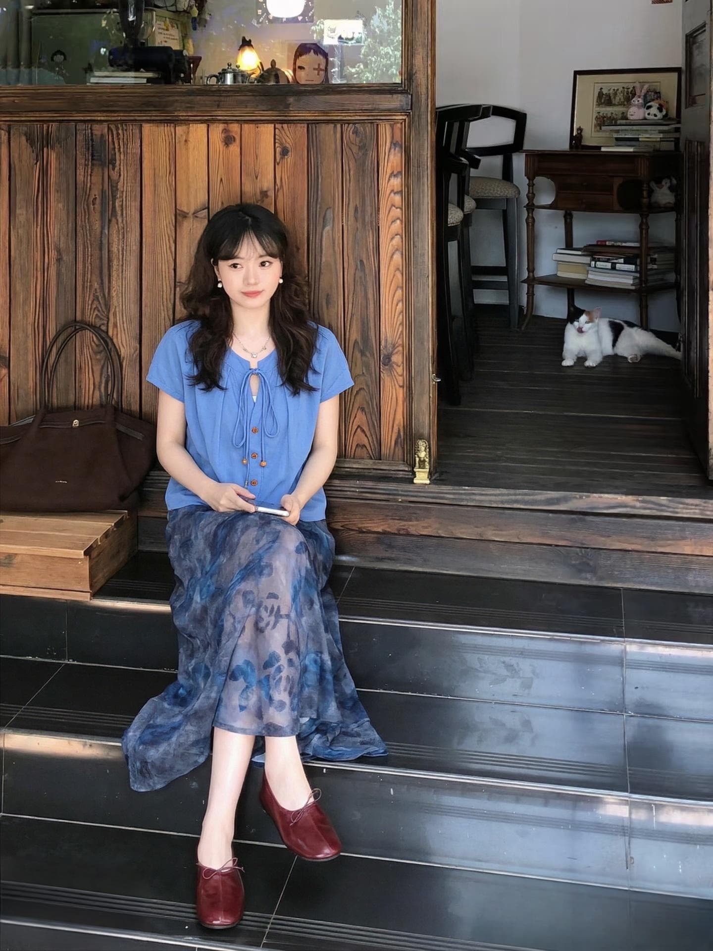 일본식 레트로 연령 감소 레이스업 작은 날다 소매 여성 셔츠 여름 루즈핏 반팔 셔츠 캐주얼 다용도 맨위 상세 이미지 3